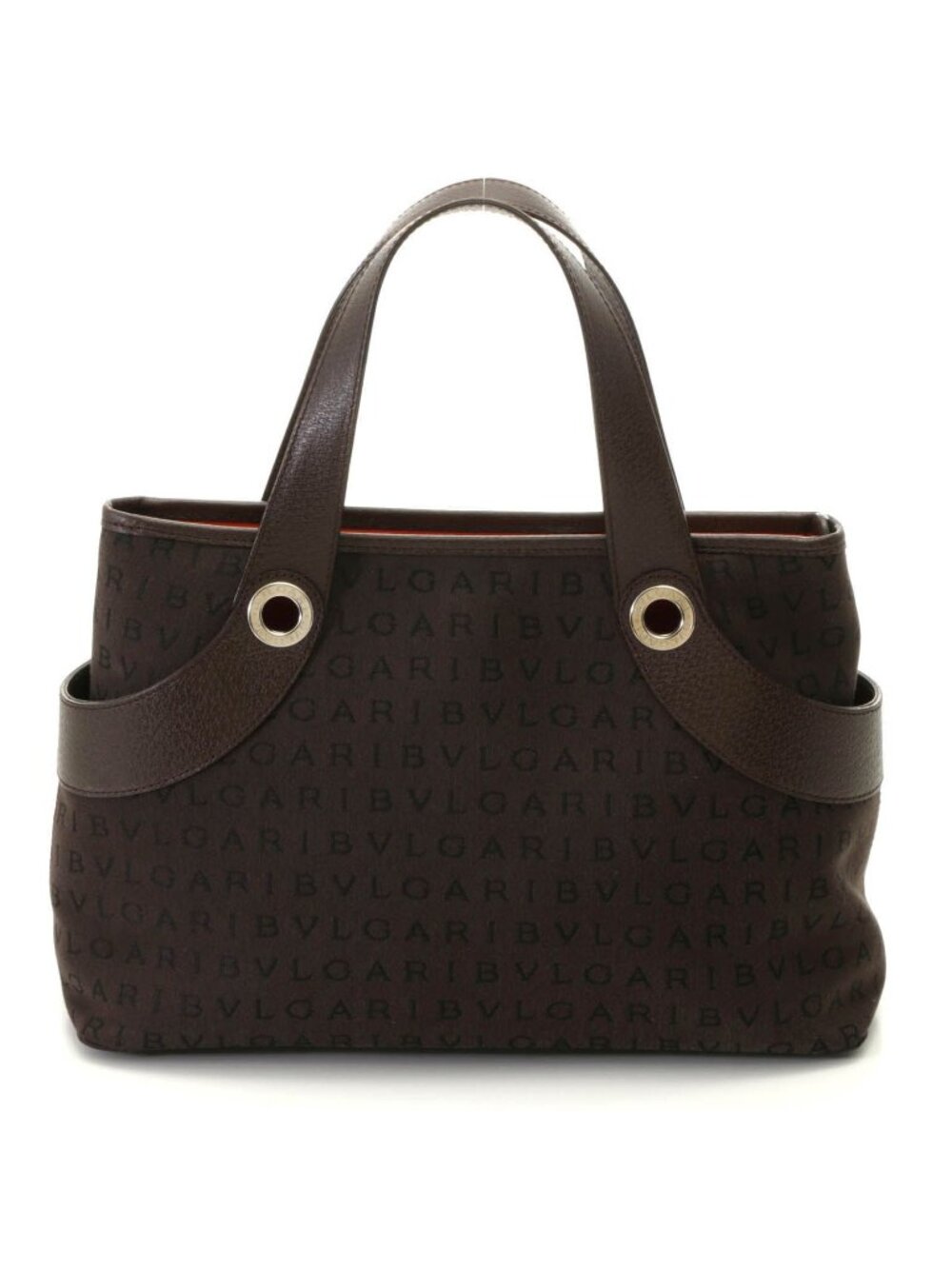 Bvlgari Logomania Handbag Dark Brown Canvas Leather